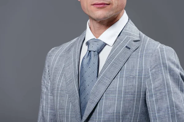 Cropped shot of handsome businessman isolated on grey — Stock Photo