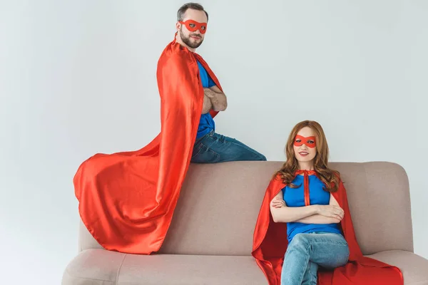 Superheroes on couch — Stock Photo