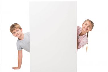 boy and girl with blank banner clipart