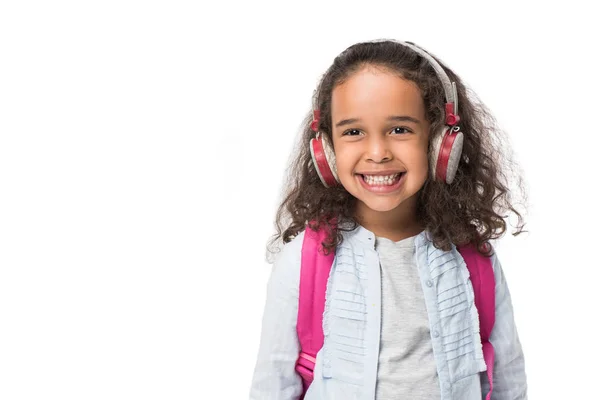 African american schoolgirl in headphones — Stock Photo, Image