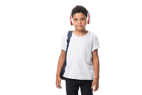 african american schoolboy in headphones