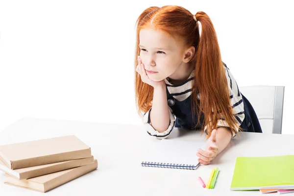 Schoolgirl drawing in notebook — Stock Photo, Image