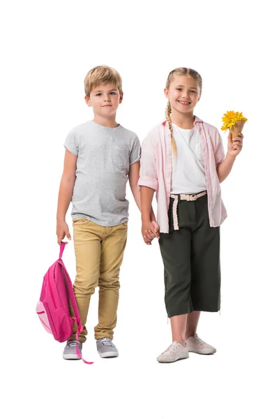 Boy and girl with flowers — Stock Photo, Image