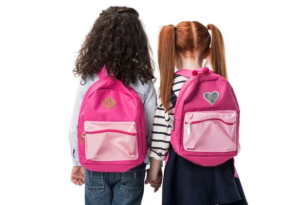 Colegialas multiétnicas con mochilas — Foto de Stock