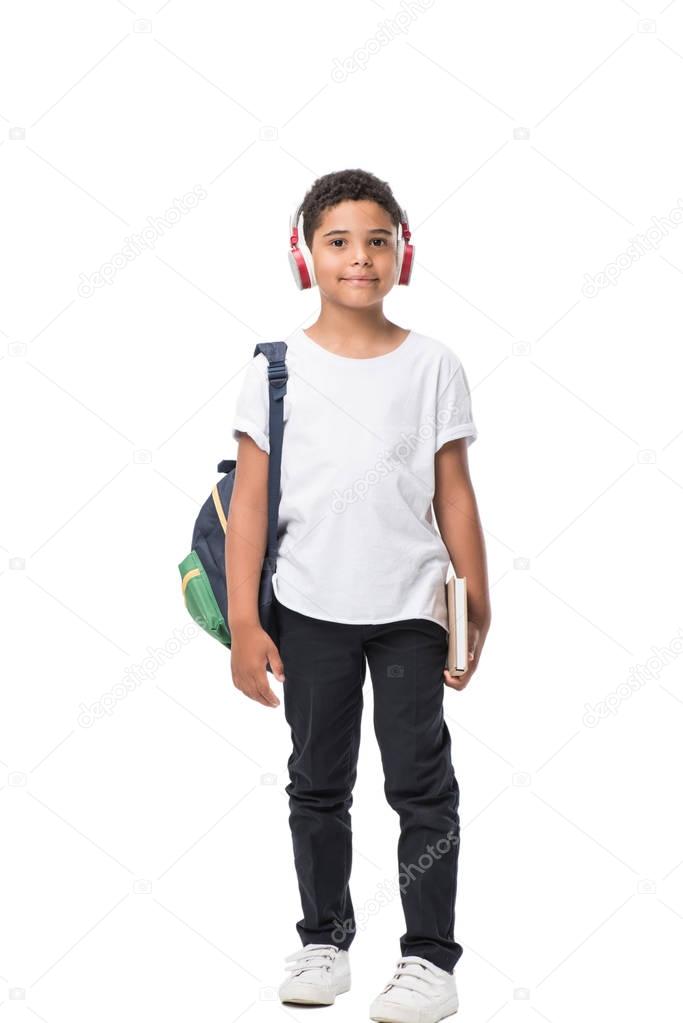 african american schoolboy in headphones