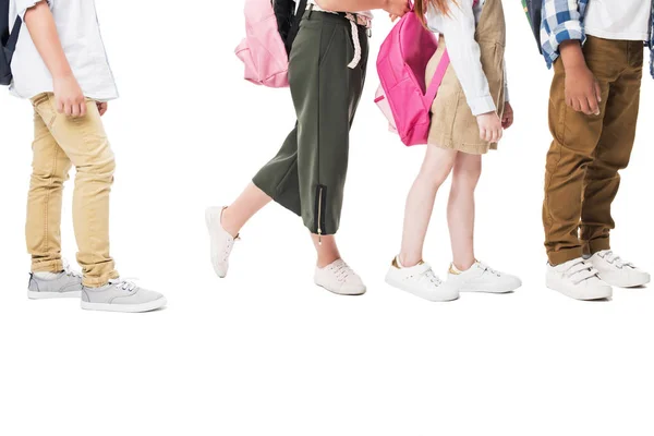 Multiethnic children with backpacks — Stock Photo, Image