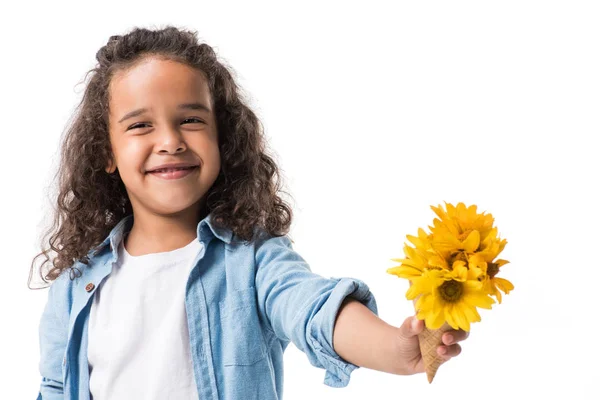 African american girl with flowers — Stock Photo, Image