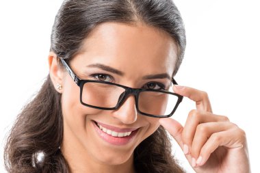 smiling businesswoman in eyeglasses clipart