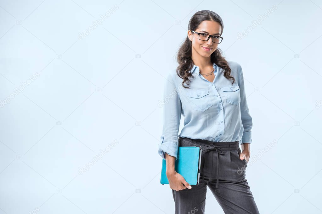 businesswoman holding digital tablet