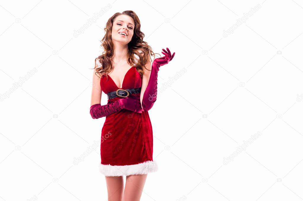 cheerful girl in santa costume