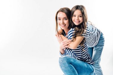 Daughter hugging mother clipart