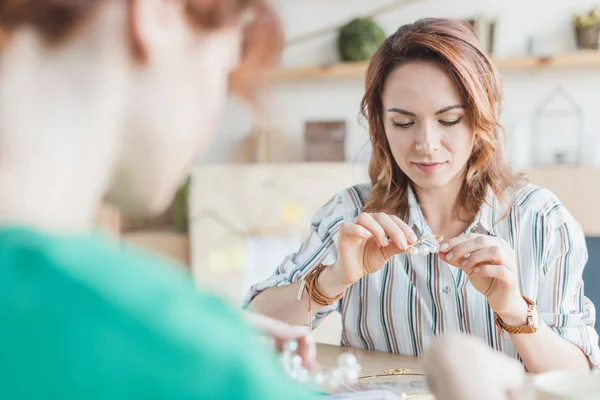 Focused Women Making Accessories Handmade Workshop — Stock Photo, Image