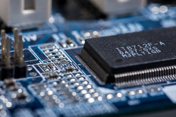 selective focus of computer motherboard various details