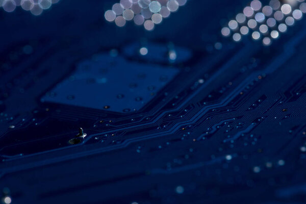 close up view of computer motherboard elements