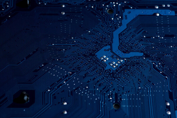 close up view of computer motherboard elements