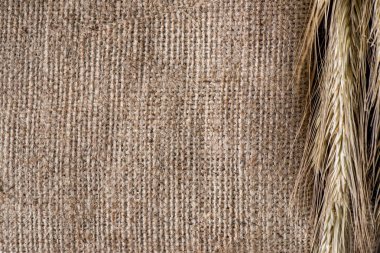 close up view of wheat on sackcloth background clipart