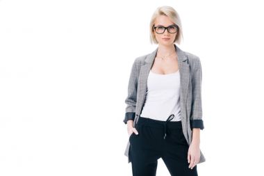 formal giyim, beyaz izole poz güzel şık iş kadını