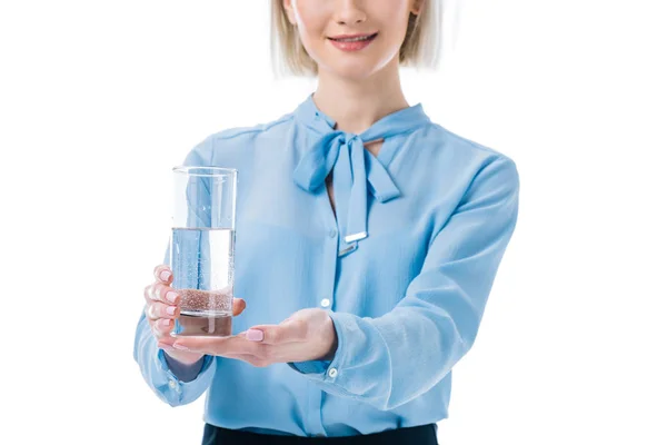 Cropped View Businesswoman Holding Glass Water Isolated White — Free Stock Photo
