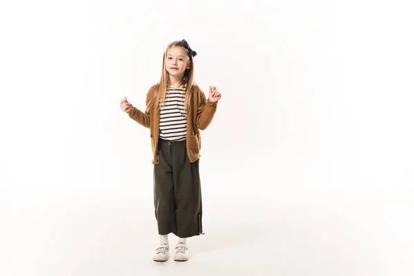 Malé Dítě Stylovém Oblečení Izolované Bílém — Stock fotografie
