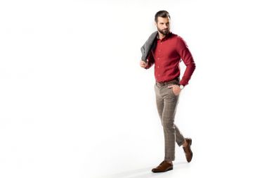 beyaz izole el yürüme ceket şık adamla