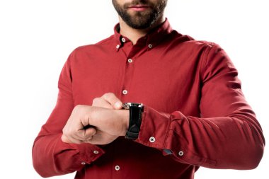 cropped shot of man checking time isolated on white clipart
