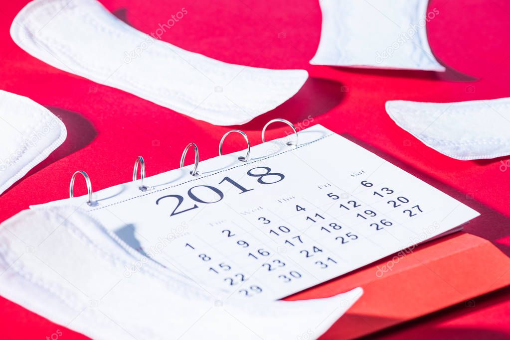 scattered daily liners and calendar on red