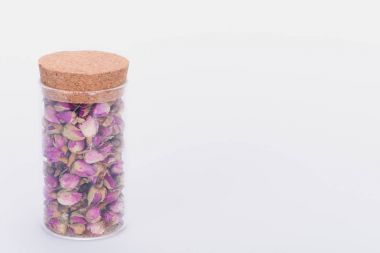 Kuru gül tomurcukları beyaz izole cam yakından görmek 