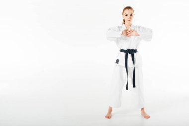 beyaz izole parmak germe kadın karate avcı