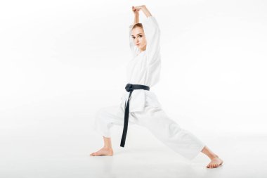 izole üzerinde beyaz germe kadın karate avcı