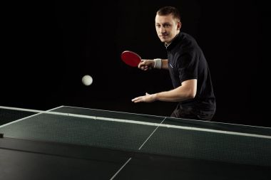 siyah izole tek tip oyun Masa Tenisi tenis oyuncusu portresi