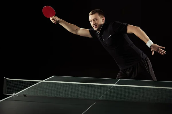 Young Tennis Player Playing Table Tennis Isolated Black — Free Stock Photo