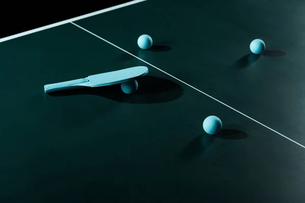 Close View Blue Tennis Racket Balls Tennis Table — Stock Photo, Image