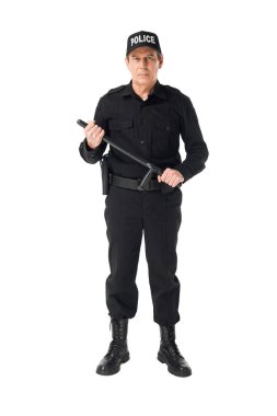 Young policeman wearing uniform isolated on white clipart