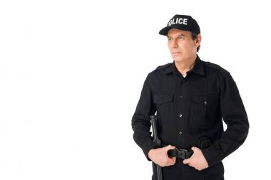 Genç polis üniforması üzerinde beyaz izole