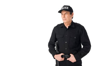 Young policeman wearing uniform isolated on white clipart