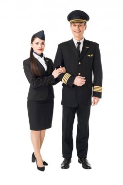 Airline crew stewardess and pilot isolated on white clipart