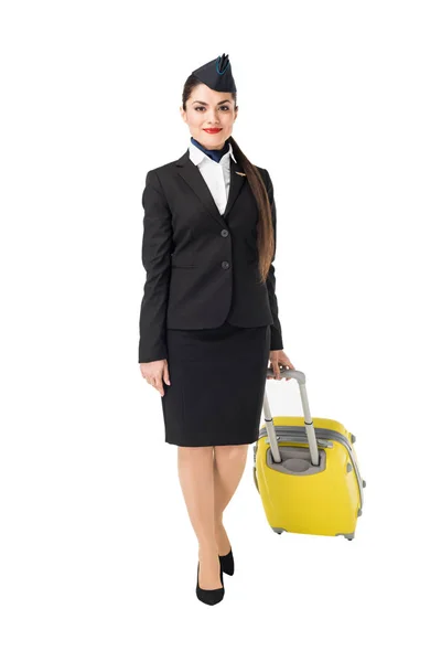 Stewardess Uniform Walking Suitcase Isolated White — Stock Photo, Image