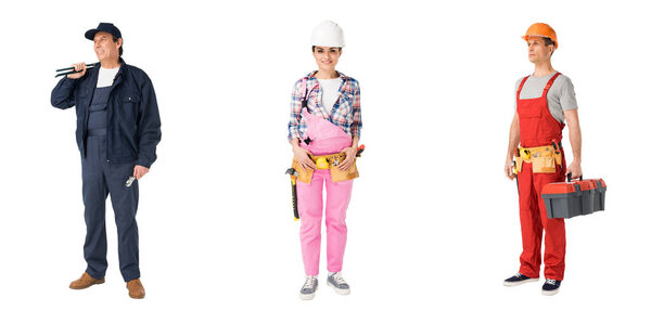 Комплект строительных и ремонтных профессий, изолированных по белому
