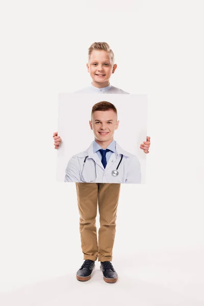 Adorable Boy Pretending Professional Doctor Isolated White — Stock Photo, Image