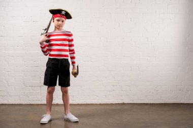 adorable little boy in pirate costume clipart