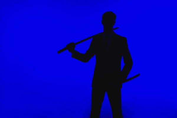 Toned Picture Silhouette Agent Suit Katana — Stock Photo, Image