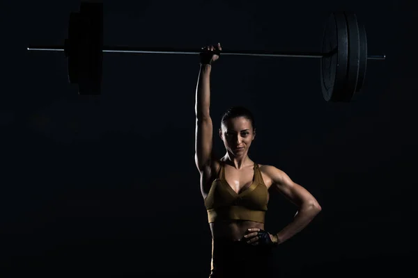 Attractive Strong Bodybuilder Holding Barbell Isolated Black — Stock Photo, Image