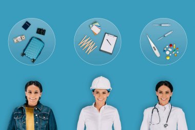genç kadın Gezgin, Oluşturucusu ve doktor profesyonel ekipman, meslekler kavramı ile 