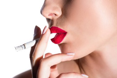 beyaz izole kadın Sigara İçilmeyen yan görünüm