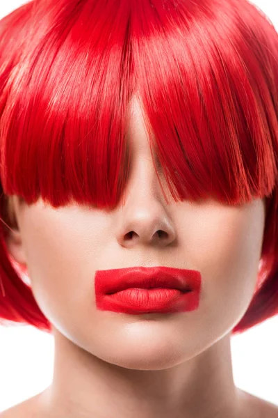 Bella Donna Con Capelli Rossi Labbra Rosse Forma Rettangolo Isolato — Foto Stock