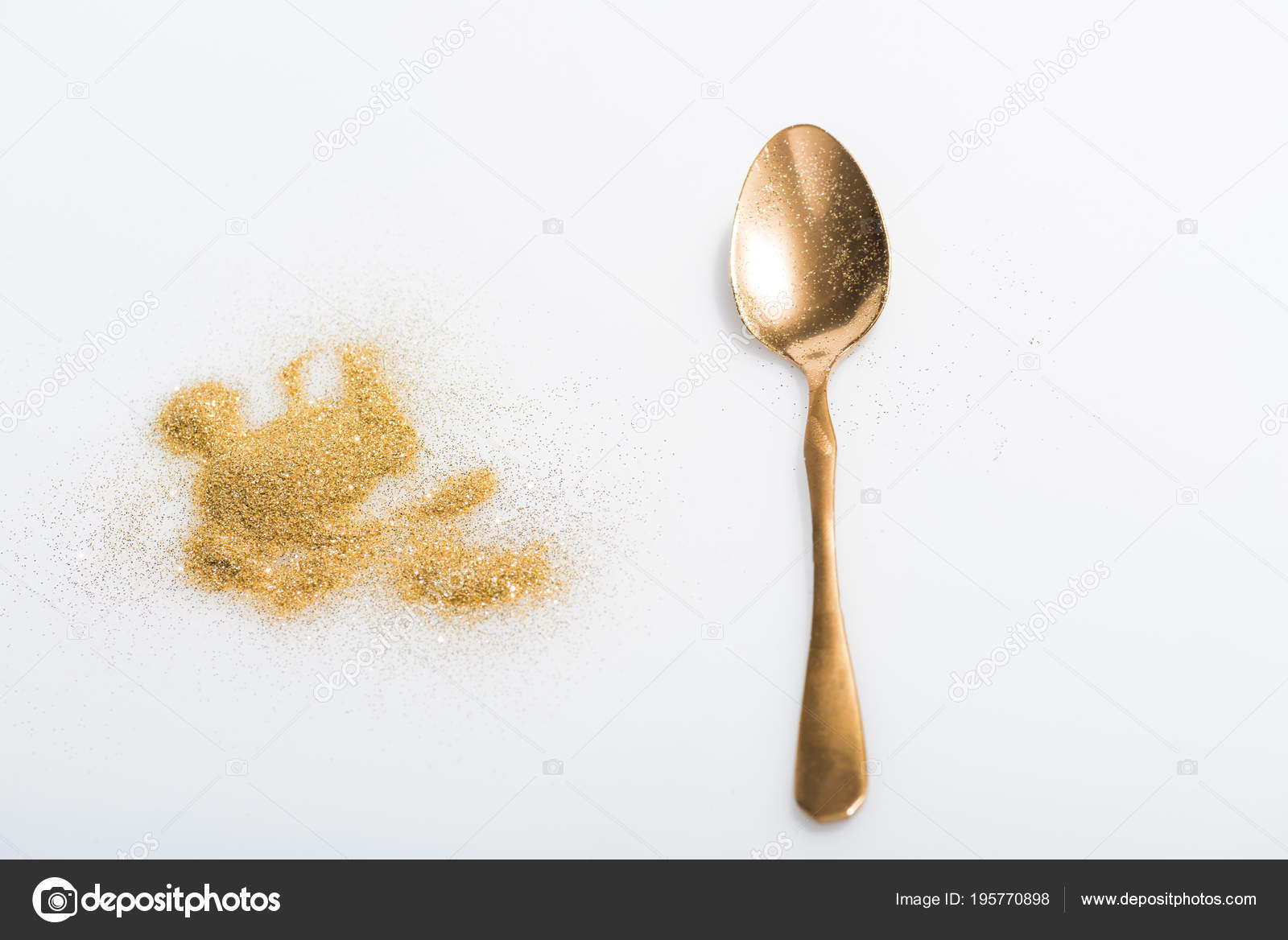 Golden Spoon Bright Glitter Isolated White — Stock Photo