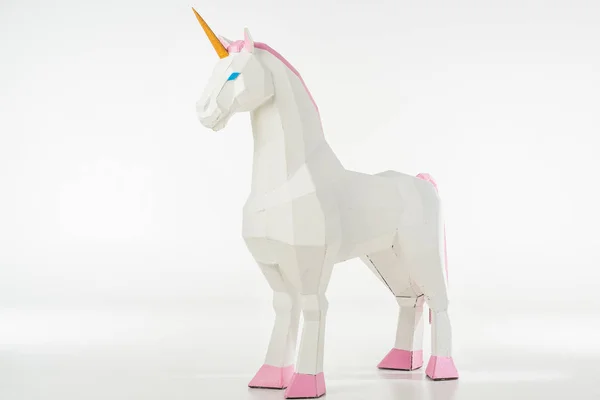 Jouet Licorne Avec Corne Dorée Sur Blanc — Photo