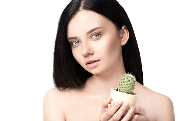 Girl holding houseplant — Stock Photo