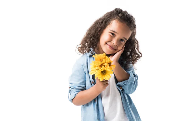 Menina americana africana com flores — Fotografia de Stock