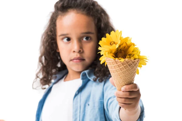 African american girl with flowers — Stock Photo